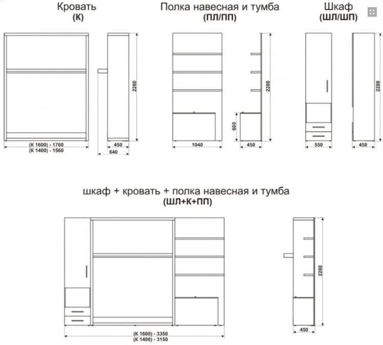 Шкаф-кровать Смарт 1 с полками 1600 правый Венге_2