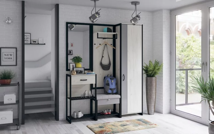 Тумба с зеркалом Техно ЛД 01 Дуб Крафт Белый Черный_7