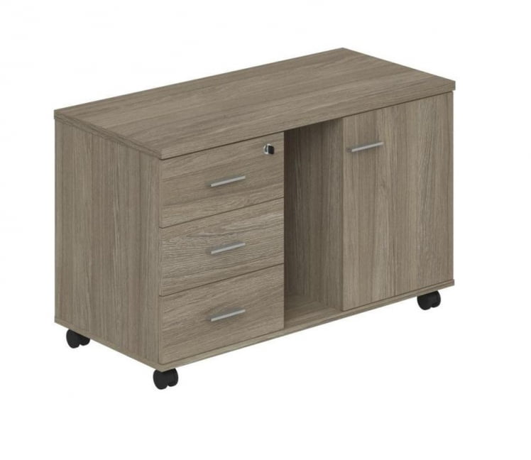 Тумба опорная (мобильная) с 3 ящиками, распашным фасадом и нишей (левая) Wing WN.202.OD.L Дуб темный_0