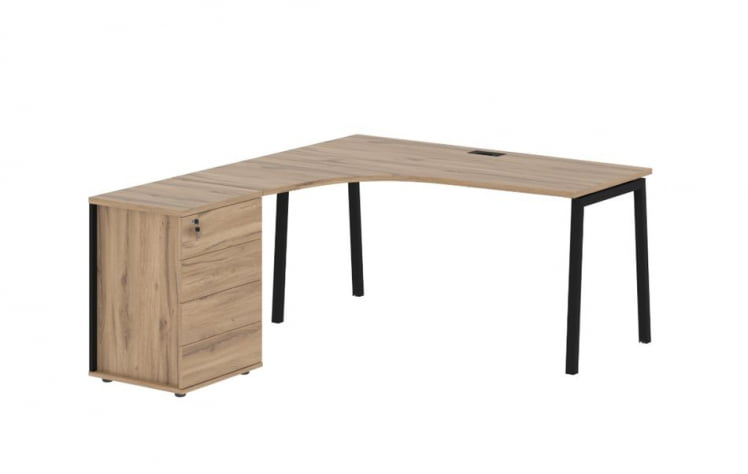 Стол эргономичный с тумбой (левый) EDIS ELCET 1518 L Дуб Денвер светлый Черный_0