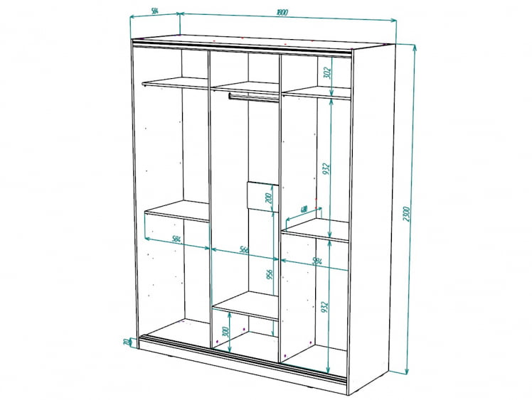 Шкаф-купе 2-х дверный Виктория 1800х584х2300, Ясень шимо светлый 18ДЛЛЛДЗЗЗ-ПППП-Яшс 310-592_2