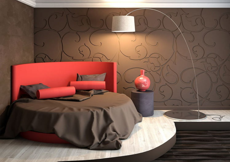 Круглая кровать Caprice 220x220 см Красная ткань_2