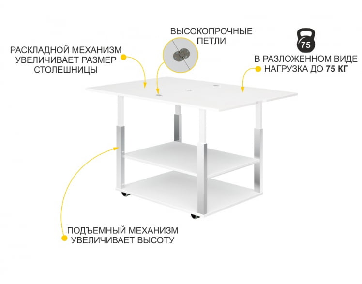 Журнальный стол-трансформер Агат 35 Белый шпон_2