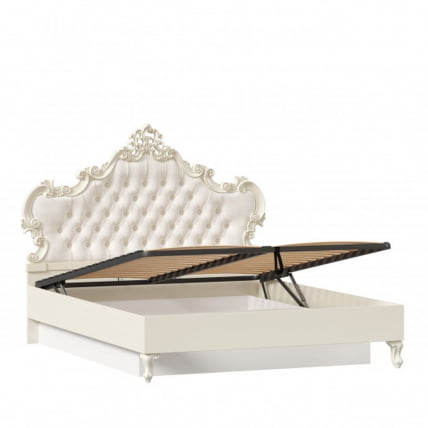Кровать двуспальная 1600 с тумбами с подъемным механизмом с мягким изголовьем Маркиза 08 Алебастр Шампань_7