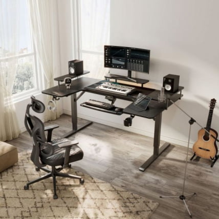 Стол для компьютера (для геймеров) U-образной формы с электрической регулировкой по высоте и трансформируемыми полками Eureka U-71_14