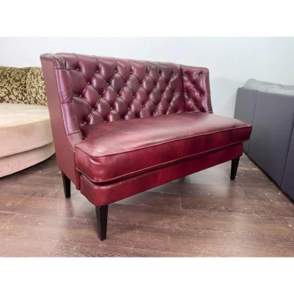 Диван двойной Амати стеганый в натуральной коже Бордовый_0