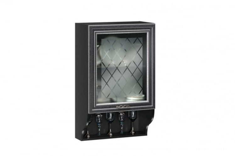 Шкаф кухонный 600 с открытой полкой со стеклом Италия ЛД 275.557.000 Черный Дуб темный_0