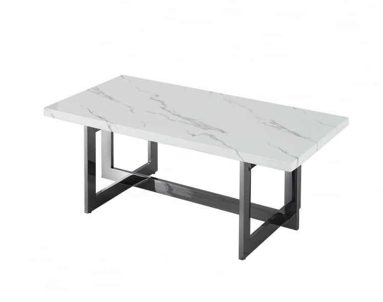 Журнальный столик Нэйтан 122*61 белый мрамор сталь Темный хром_0