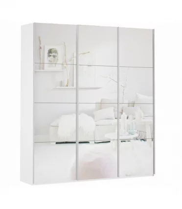 Шкаф-купе трехдверный Прайм 1800 Зеркало/Зеркало/Зеркало Белый снег_0