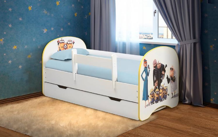 Кровать детская с фотопечатью с 1 ящиком 700*1400 Гадкий я_1