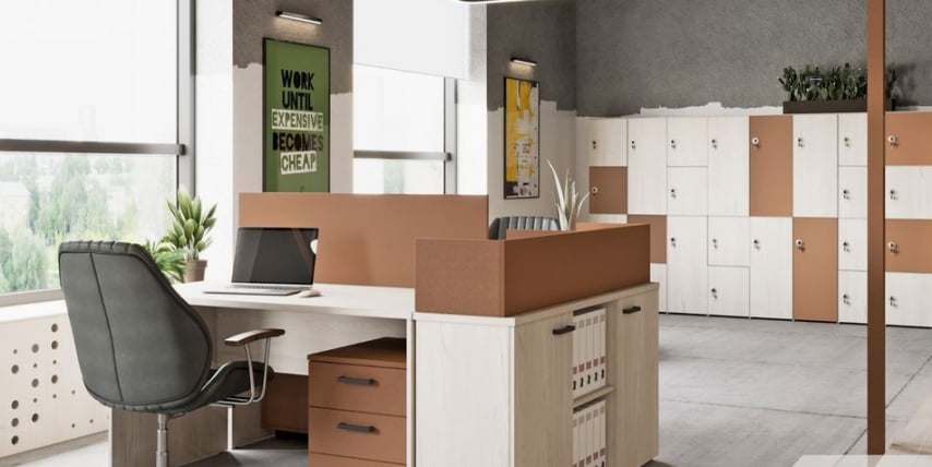 Комплект офисной мебели LEMO №7 Сосна Скандинавия Карамель нюд_1