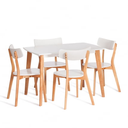 Стол обеденный раскладной Claire столешница МДФ, опоры дерево гевея, белый / натуральное дерево, 110+30 x 75 x 75см_14