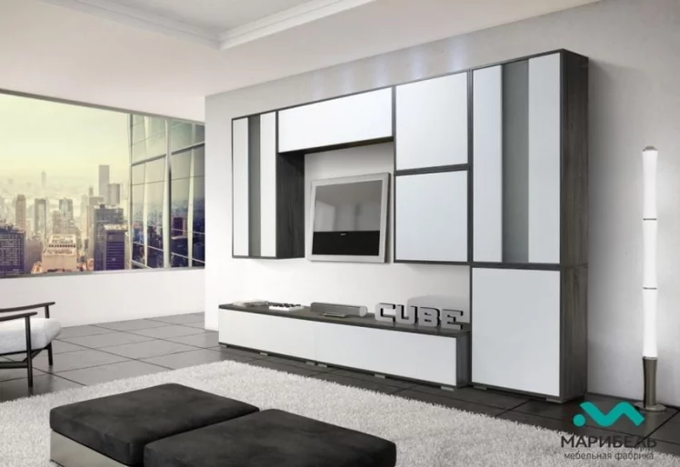 Шкаф навесной Куб К06 Белый софт Ясень черный_2