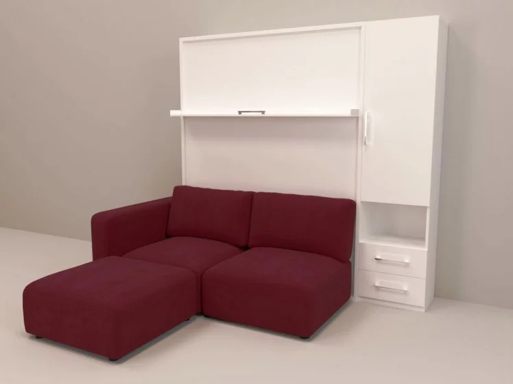 Шкаф-диван-кровать Смарт 1 правый с пуфом 1600 Дуб молочный_0