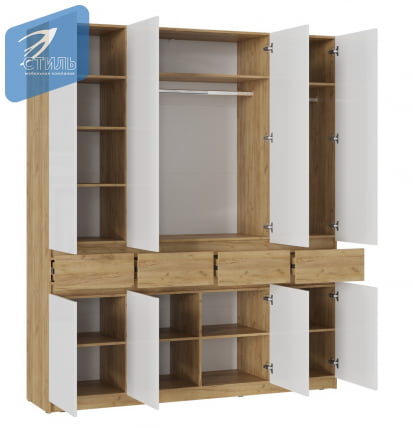 Шкаф 4створчатый Бостон ШК-004 Дуб крафт золотой/Белый глянец_1