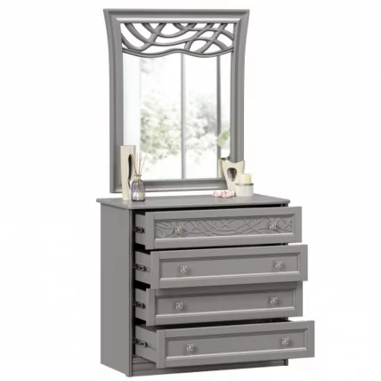 Комод с 4 ящиками с зеркалом ППУ Джулия Оникс серый_3