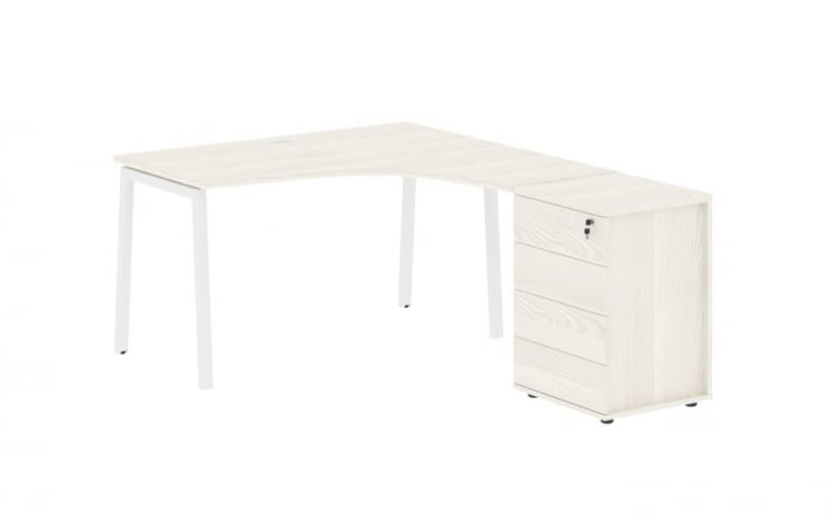 Стол эргономичный с тумбой (правый) EDIS ELCET 1318 R Ясень Траун Белый_0
