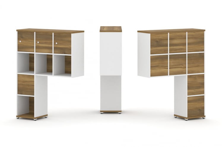 Надставка на стол высокая односторонняя + задняя стенка (8 шт.) + распашной фасад (3 шт.) + блок с 2-мя ящиками (1 шт.) CONCEPT CN.ONV-004 Сандал Янтарный Белый бриллиант Белый металл_0