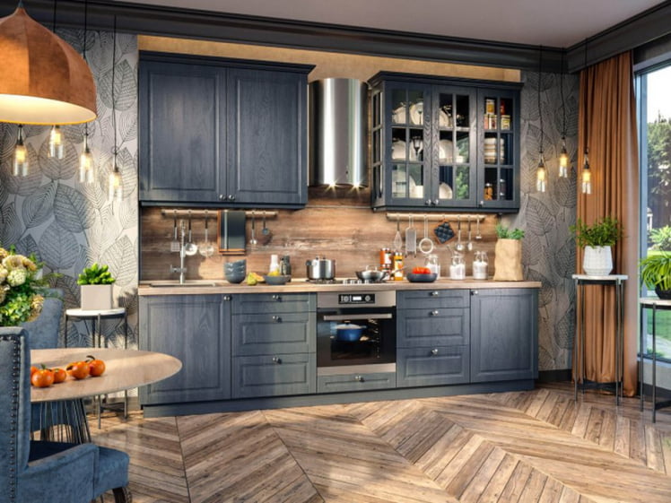 Шкаф кухонный 600 со стеклом Тип 1 Мокка ЛД 274.350.000.157 Черный Дуб фактурный антрацит_1