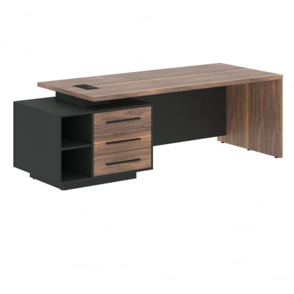 Стол руководителя левый VELION VENEER VRCT 2390 L Американский орех Яшма черная_0