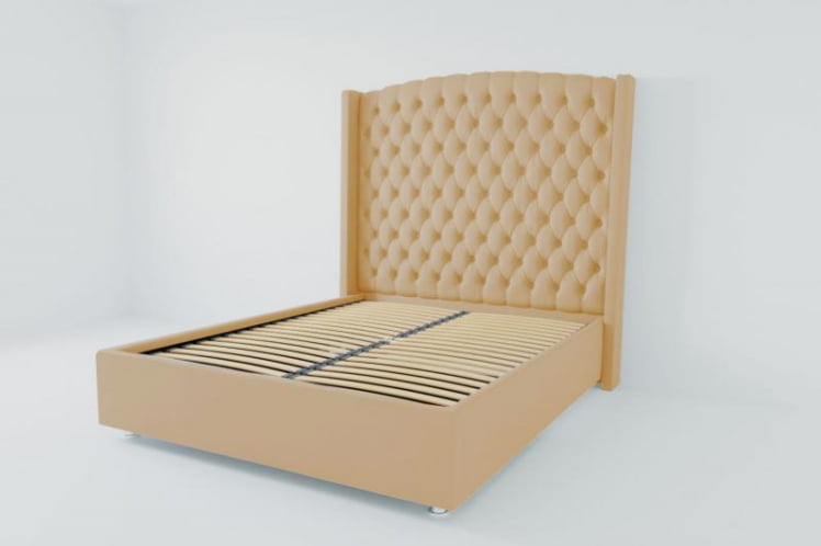 Мягкая интерьерная кровать "Берлин Люкс" с ортопедическими латами (металл) Материал фасада: Искусственная кожа; Спальное место: 900х2000 мм; Цвет фасада: Бежевый; Цвет корпуса: Бежевый _0