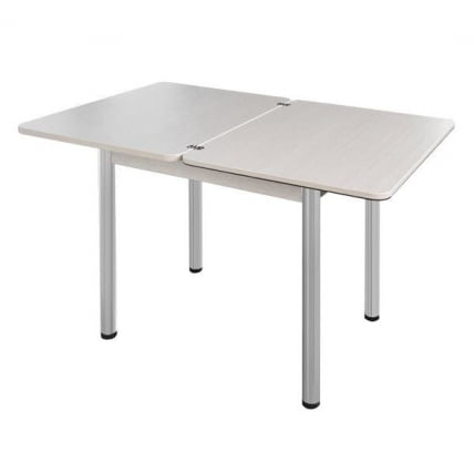 Стол поворотно-раскладной 1,2 Ника, СТЕКЛО, опоры D50 круглые ХРОМ, Беленый дуб/R041_2