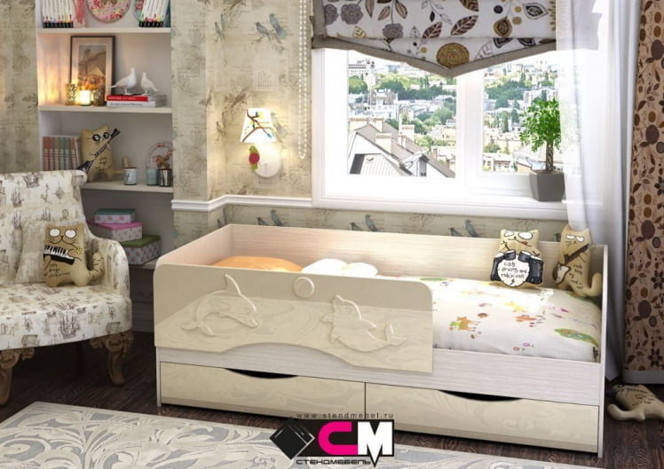 Детская кровать Алиса КР 811 Ваниль глянец-Дуб Белфорд_0
