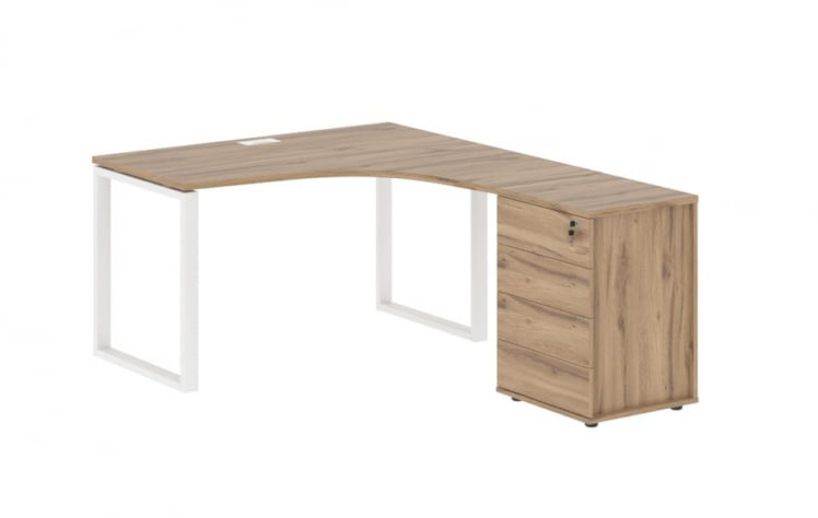 Стол эргономичный с тумбой правый EDIS EQCET 1318 R Дуб Денвер светлый Белый_0