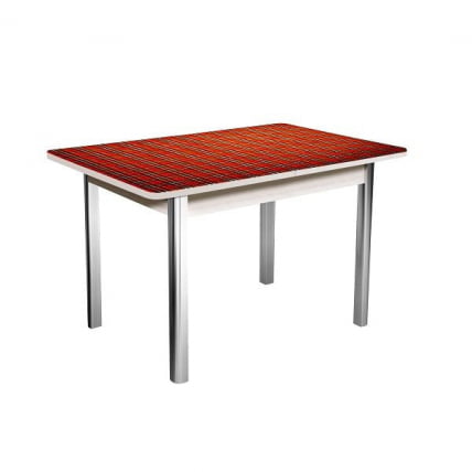 Стол нераздвижной 1,2 Победа, СТЕКЛО, опоры полуовал ХРОМ, Беленый дуб/Клетка-2_78931_0