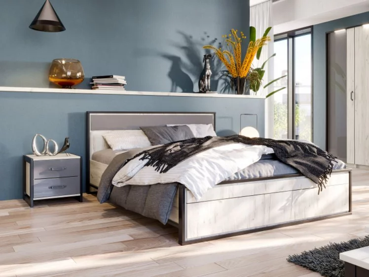 Кровать двуспальная 1600 Техно ЛД 678.140.000.011 Дуб Крафт белый Серый шифер_2