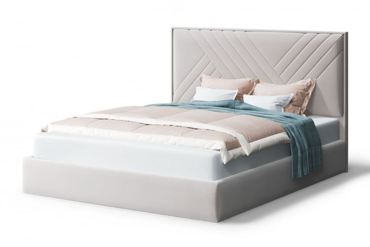 Кровать МИРА 2000*1200мм (без опор), велюр NEO 02 (бежевый), (б/основания, б/матраса)_0