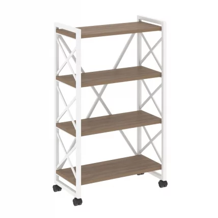 Стеллаж на колесных опорах - 4 полки LOFT  VR.L-MST.K-4.8 Металл белый Дуб Аризона_0