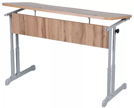 Парта двухместная эргономичный с углом наклона и пеналами (рост 3-7) Клен Танзау/Металл Серый_0