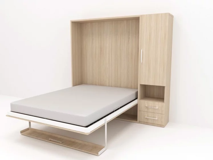 Кровать-трансформер Смарт 1 со шкафом 1600 правый Белая шагрень_1