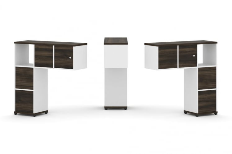 Надставка на стол низкая двухсторонняя + задняя стенка (4 шт.) + блок с 2-мя ящиками (2 шт.) + распашной фасад (2 шт.) CONCEPT CN.DNN-004 Дуб Мали Белый бриллиант Черный металл_0